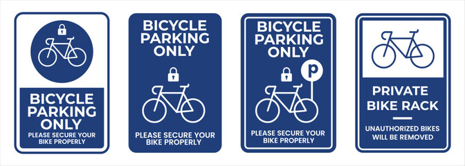 Bicycle parking sign, signboard, signage, symbol, icon set. Traffic road sign. Bicycle Parking Icon. Bike parking signs. Vector Illustration. © Icon Legend 
