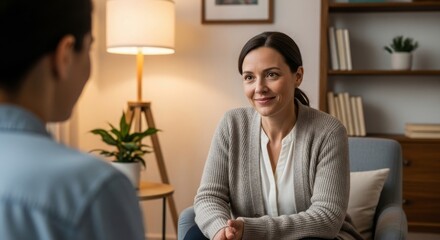 Therapist listening in comfortable office focused on human connection