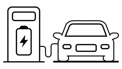 Electric car with plug icon symbol, EV car, Green hybrid vehicles charging point logotype, Eco friendly vehicle concept. Vector illustration 