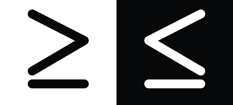 Mathematics inequality symbols. Greater than, less than, greater than or equal to and less than or equal to sign.