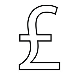 Obraz premium British pound Symbol Silhouette symbol finance. Pound sign, logo, badge, icon, sticker, label, emblem, stamp, symbol, black, line, flat vector, isolated illustration.
