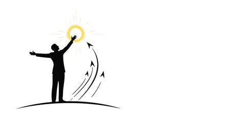 Silhouette of a person reaching towards a bright sun, symbolizing hope and aspiration.