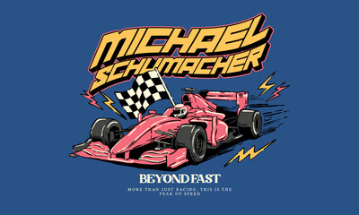 Vintage illustration Modern racing design with classic car illustration for print