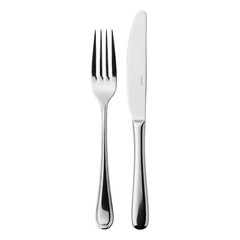 Fork and knife silverware set on white background.