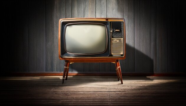 vintage tv in a dimly lit room