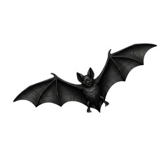 Illustration of a bat with wings spread, flying against a white background.