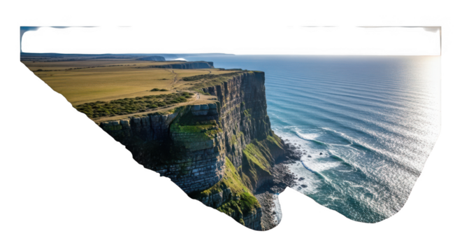 Expansive coastal landscape panorama in high detail transparent background