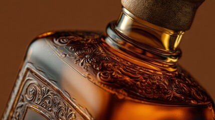 Luxury amber blank whiskey bottle packaging design template. Vintage style design. Premium spirits packaging