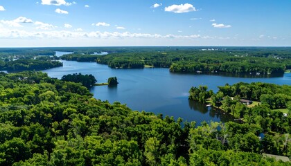 Aerial View of Lakes and Forests