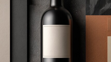 Blank wine bottle label template with earth tones. Premium packaging mockup