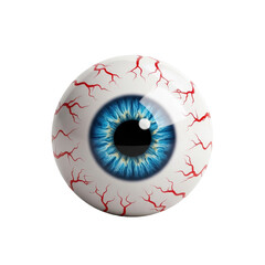 A detailed illustration of a realistic human eyeball with blue iris.