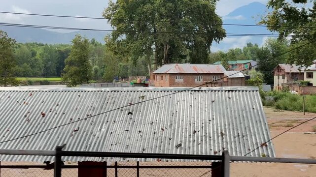 Water Floods in Kashmir India, Jhelum River Overflow, September 2025 Disaster, Rising Water Levels, Aerial Views, Affected Villages and Cities  Clip 168