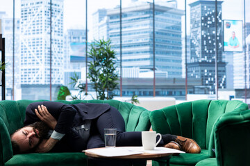 Corporate boss faces burnout and struggles with money loss and economic problems affecting his...
