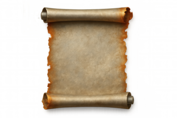 Vintage parchment scroll unfurling, revealing aged manuscript texture against translucent backdrop