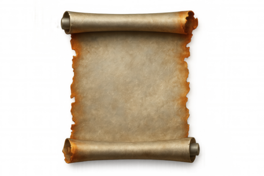 Vintage parchment scroll unfurling, revealing aged manuscript texture against translucent backdrop