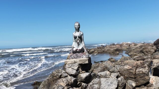 Sand Women Statue At Itanhaem In Sao Paulo Brazil. Sand Women. Beach Skyline. Landmark Statue. Sand Women Statue At Itanhaem In Sao Paulo Brazil. Famous Sculpture.