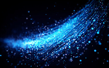 Fototapeta premium Blue Fiber Optic Wires Displaying High-Speed Data Transmission