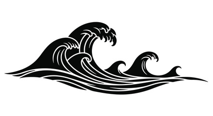Dynamic black wave illustration, powerful ocean crests and flowing water