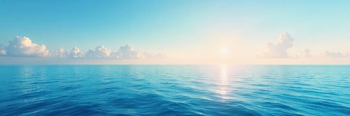 Obraz premium Calm Ocean Meeting Clear Horizon Serene Seascape at Dawn for Travel, Nature & Serenity Themes
