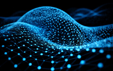 Abstract Digital Wave with Connected Dots and Network Lines