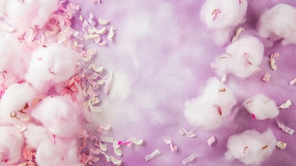 Pink Cotton Candy with Confetti on Soft Purple Background