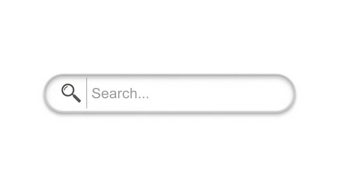 Blank search bar with magnifying glass on an isolated transparent background, ready for input.