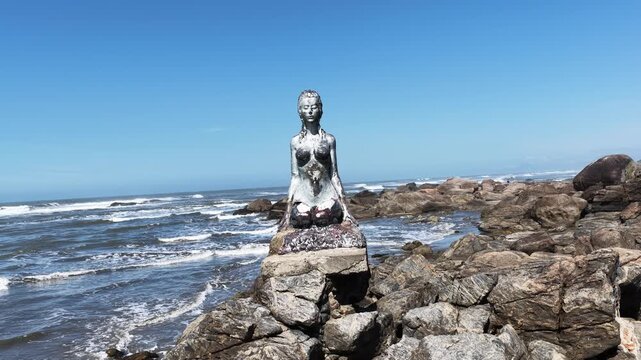 Sand Women Statue At Itanhaem In Sao Paulo Brazil. Sand Women. Beach Skyline. Landmark Statue. Sand Women Statue At Itanhaem In Sao Paulo Brazil. Famous Sculpture.