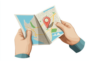A folded map with a prominent location marker