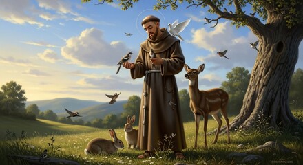 Saint Francis of Assisi with Animals in Nature.
