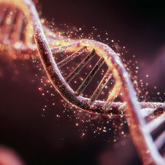 Glowing DNA Strand with Sparkling Particles