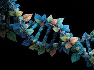 DNA Helix with Leaves Representing Nature and Biotechnology