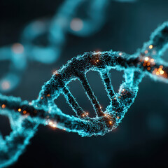 Futuristic DNA Helix Structure with Glowing Particles