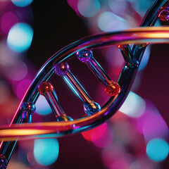Colorful DNA Helix with Neon Lights