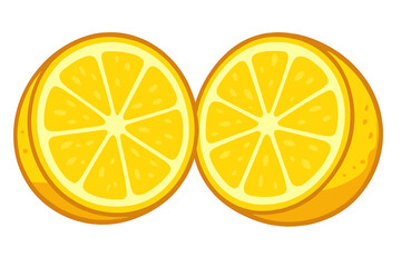 Two lemon slices vector icon. Juicy yellow citrus fruit cut in half, isolated. Fresh organic food graphic design element. Healthy eating concept for detox, diet, and lemonade.