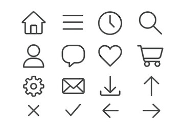 Minimalist user interface line icons for web and mobile app design. UI UX graphic elements set. Simple outline pictogram collection. Vector symbols for website navigation.