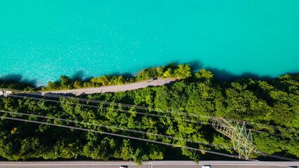 Drone view at the village of Iseltwald on Lake Brienz in Switzerland | Drohnenaufnahme des Dorfes...