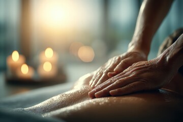 Professional back massage with warm oil, creating a relaxing spa atmosphere.