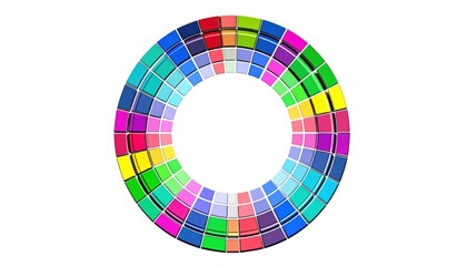 Fototapeta premium Circular Arrangement Of Colorful Squares On White Background Abstract Composition