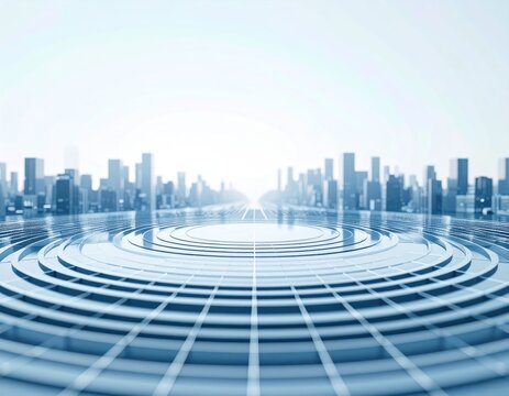 Abstract Cityscape With Geometric Perspective Lines in Blue Tones Representing Digital Information And Technological Advancements - Powered by Adobe