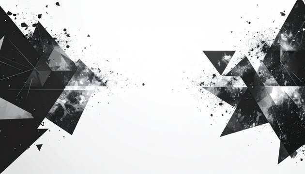 Abstract Geometric Composition With Black Triangular Shapes and Splatter on White Background - Powered by Adobe