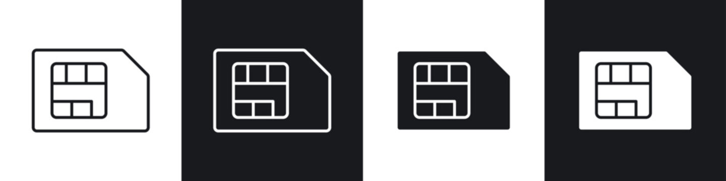 Sim card icon symbol collection on white background.
