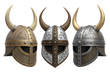Set of Viking helmets isolated on AI generated by PNG