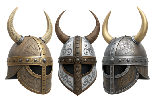 Set of Viking helmets isolated on AI generated by PNG