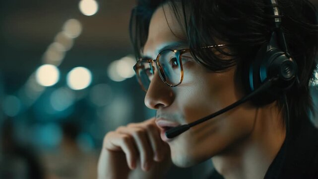 男性が優しく笑顔でマイクを調整している