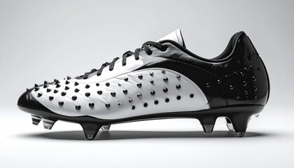 Black And White Soccer Cleat With Studs On White Background Studio Shot