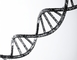 Black DNA Double Helix Structure on White Background Illustrating Genetics And Science