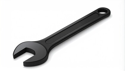 Black Wrench Tool Isolated Against White Background in High Angle View