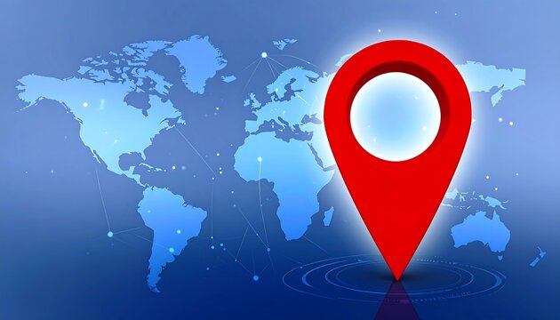 Global map with a red location pin