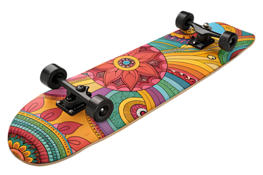 Skateboard with a colorful design on AI generated by PNG