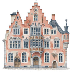 Fototapeta premium House of the Blackheads. House of the Blackheads watercolor vector illustration